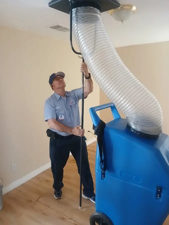 Mini Split Installation technician using HEPA equipment in San Dimas